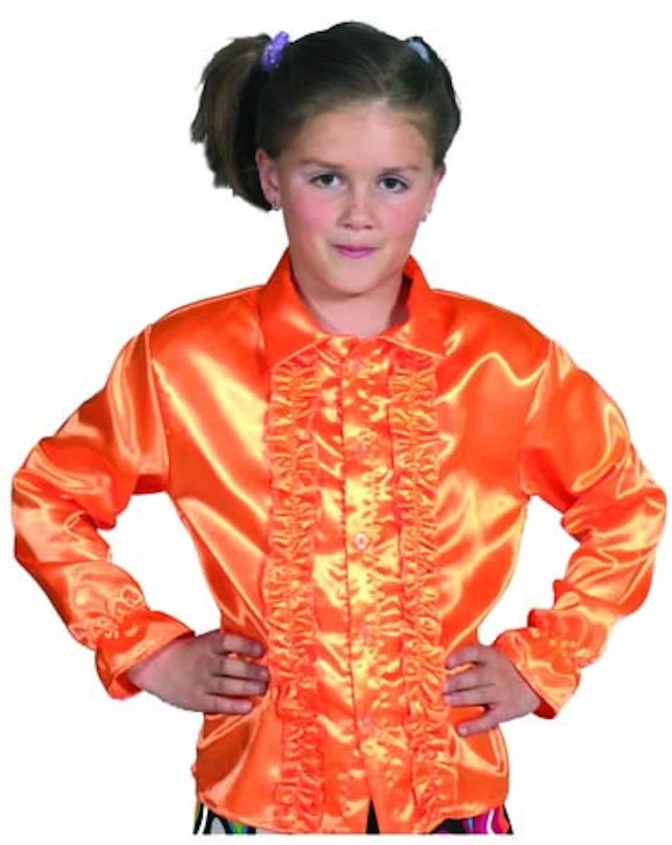 Oranje Hippie blouse met rouches | Hippie verkleedkleding kinderen maat 164